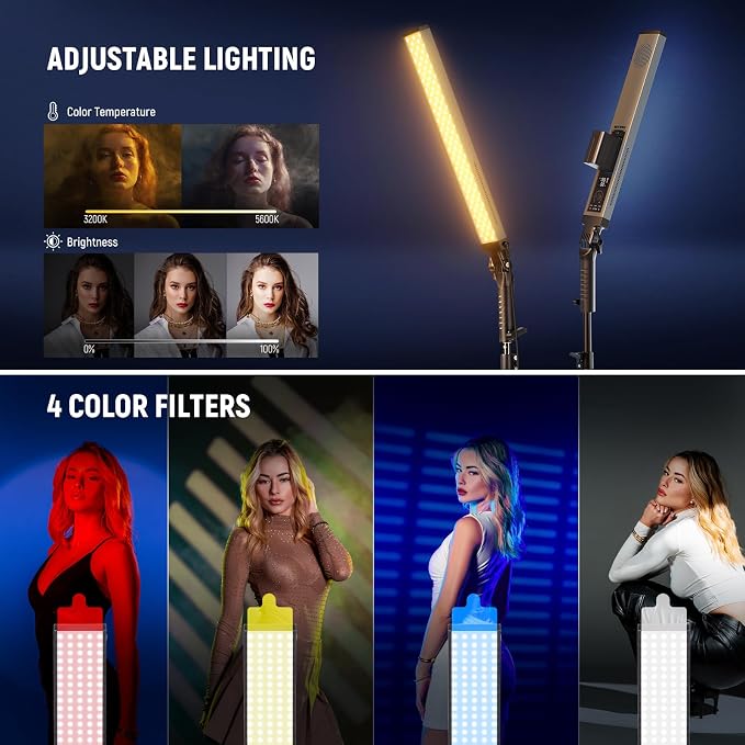 NEEWER Handheld 2.4G LED Video Light Stick Kit, Upgraded 40W Dimmable 3200K-5600K CRI97 with Stands/Filters/Carry Bag for Gaming Photography YouTube TikTok Video Recording, BH20B Ultra - Image 4