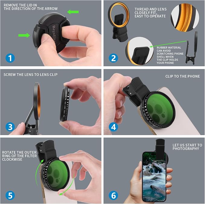 Phone 52MM Variable ND2-ND400 Filter, Multi-Coating Clip Adjustable Neutral Density Lens Kit, Compatible with iPhone 16/15/14/13 Pro Max, Samsung Galaxy, Google Pixel and Other Smart Phones - Image 6