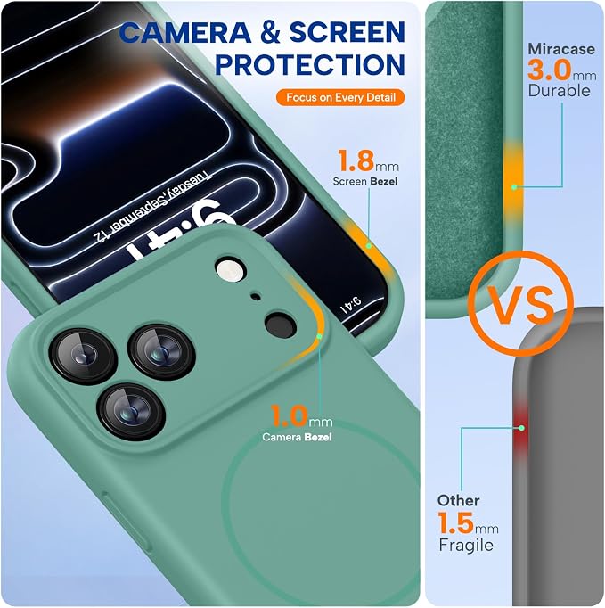 Miracase Magnetic for iPhone 17 Pro Case, Silicone, Midnight Green | Compatible with MagSafe, Soft Microfiber Lining,Shockproof Drop Protection Phone Case for 17 Pro - Image 2