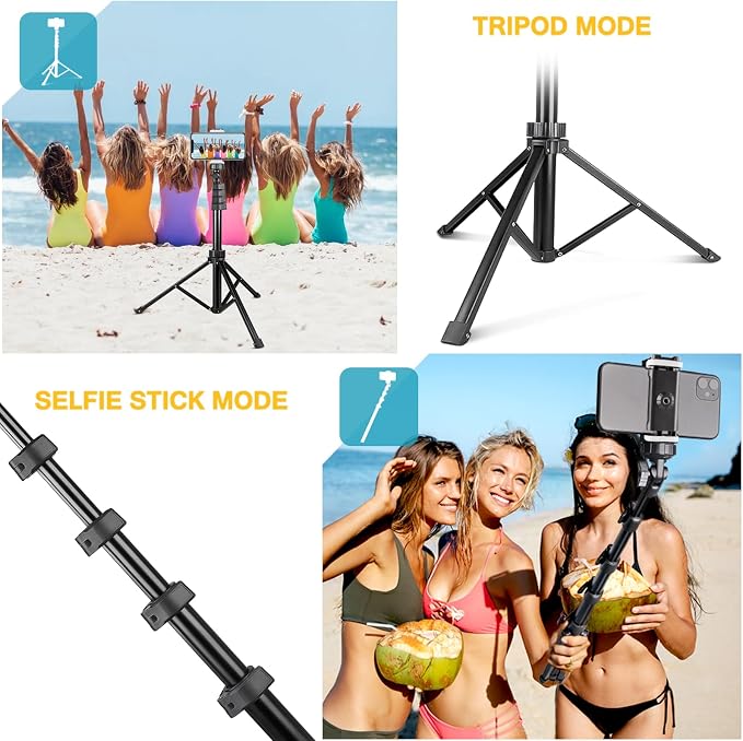 Aureday 67" Phone Tripod, Extendable Cell Phone and Camera Tripod Stand with Wireless Remote & Phone Holder, Aluminum Selfie Stick Tripod - Image 7