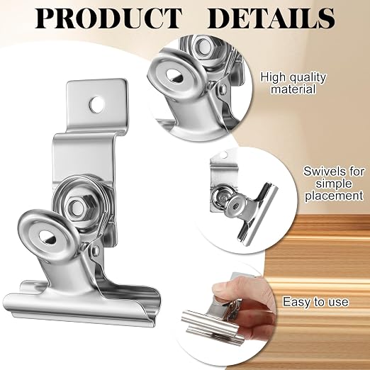 Duraaamo 12 Pack Chrome Slatwall Clips 2 Inch Wall Mounted Slatwall Display Hooks Hangers Slatwalls Storage Clips Accessories for Clothing Photo Frame Painting Arts Center Commercial Display (Silver) - Image 3