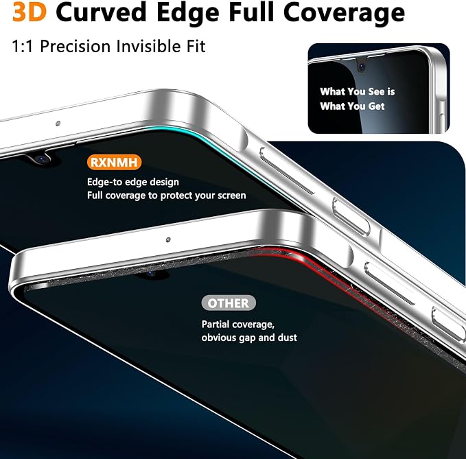 for Samsung Galaxy A16 Privacy Screen Protector Camera Lens Protector | 2+2 Pack, Anti Spy, 9H Tempered Glass,Fingerprint Unlock, Full Coverage, Anti-Scratch, Round Edge, Bubble Free, Easy Install - Image 3