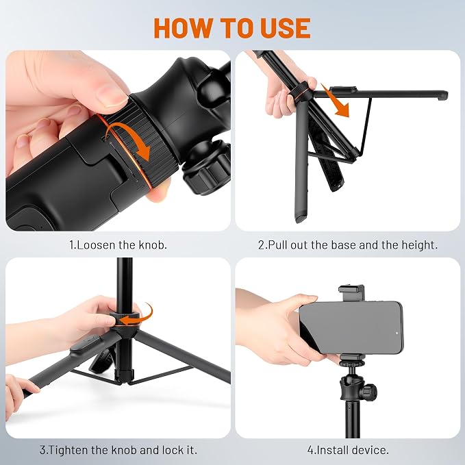 JOILCAN Tripod for iPhone & Camera, 64" Selfie Stick 360° Ball Head Remote | Extendable Portable Phone Tripod Stand for Travel Vlog Compatible with iPhone DJI Canon Sony DLSR - Image 8