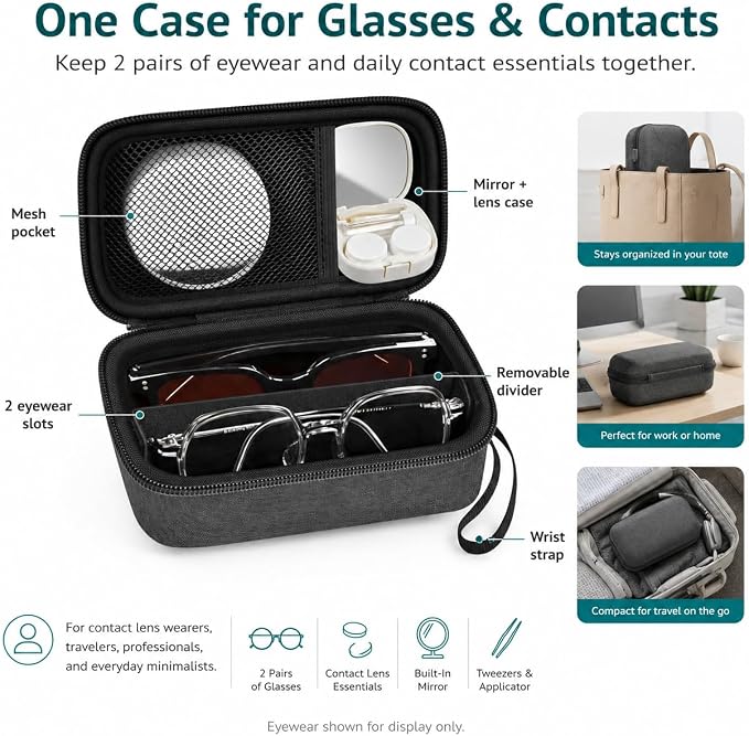 GWCASE Portable 2 in 1 Contact Lens Case and Glasses Case for 2 Pairs - Image 5