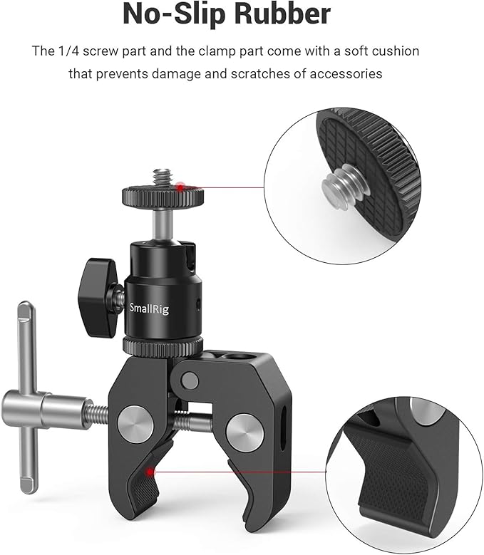 SMALLRIG Super Clamp Mount with Mini Ball Head Mount for Action Cameras | Hot Shoe Adapter with 1/4" screw for Monitors/Lights/Flash, for GoPro, for DJI, for Insta360 - Image 6