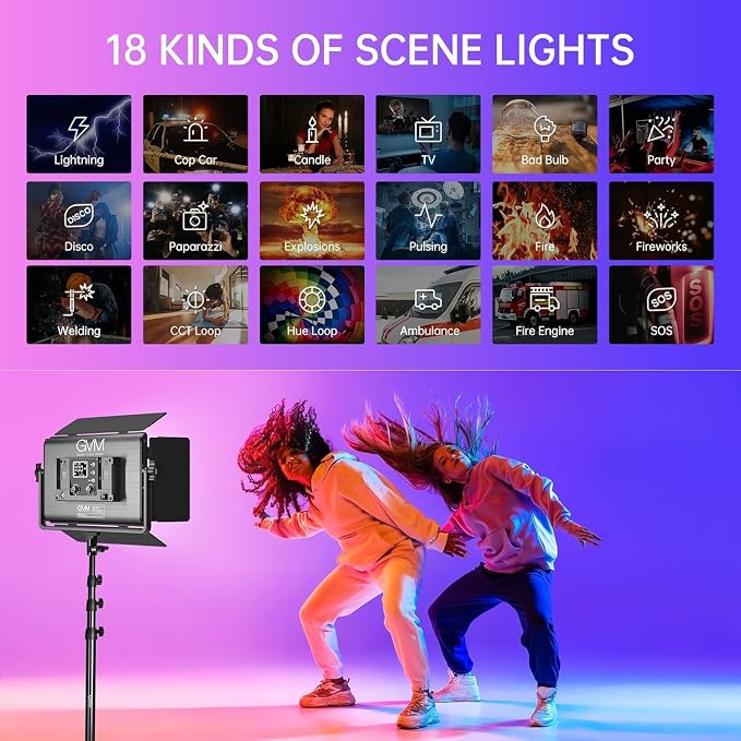 GVM 1300D RGB Video Light with Softbox, 65W LED Video Lighting Kit, 25000lux/0.5m, 360° Full Color Photography Lighting Kit, 2 Packs Led Panel Light for YouTube, Web Conference, Streaming - Image 3