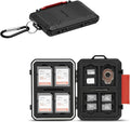 22 Slots SD MicroSD Memory Card Case, IP67 Waterproof Anti-Shock Memory Card Holder for 8 SD SDHC SDXC Cards, 12 MicroSD TF MSD Cards, 2 Nano SIM Storage Carrying Case - Black by Kiorafoto