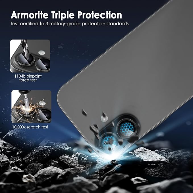 Camera Lens Protector for iPhone 17, Black | AR+AF, 9H Tempered Glass, Individual Metal Ring, Anti Glare, Fall Protection, Camera Screen Cover - Image 3