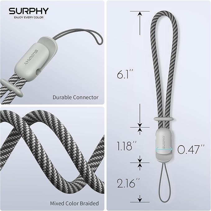 SURPHY 3 Pack Phone Wrist Strap, Phone Lanyard with Cellphone Tether Tab | Phone Strap Charm, Camera Wrist Strap with 2-Color Braided, Phone Wristlet, Wrist Lanyard for Case - Image 7