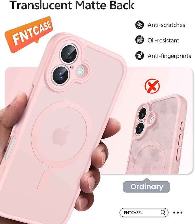 FNTCASE for iPhone 17 Case, Compatible with Magsafe, Glass Screen Protector | Full Camera Protection, Translucent Matte, 14FT Military Grade Drop Proof, Shockproof Protective Phone Cover, Light Pink - Image 7