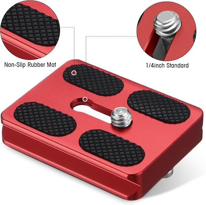 Frienda Quick Release Plate Tripod 1/4-20 DSLR,Pu50,Red | Tripod Mount Plate, Camera Tripod Mount for DSLR Camera Tripod Ball Head , Metal, 1.9 x 1.5 x 0.4 Inch - Image 5