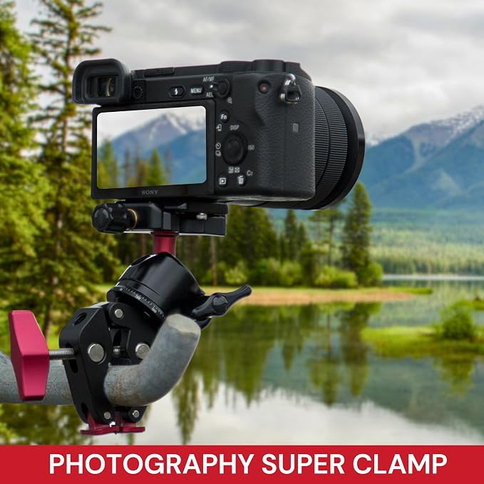 REFLEX CAMERA Super Clamp With 1/4" and 3/8" Threaded Holes for Mounting Cameras, Lights, Umbrellas, Hooks, Shelves, Plate Glass, Cross Bars, compatible with Magic Arm and more... - Image 9