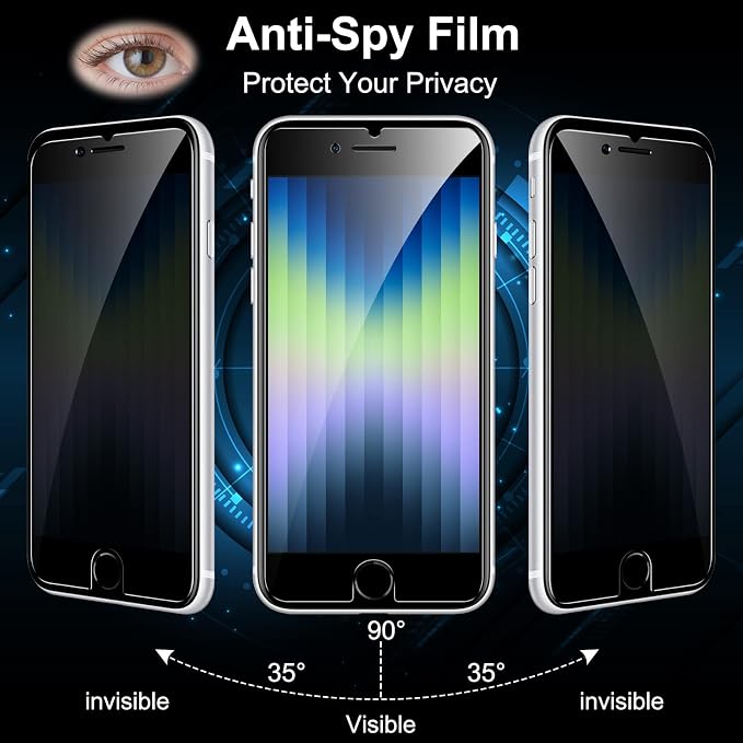 YMHML 2 Pack Compatible for iPhone SE 2020 2nd 2022 3rd Generation, iPhone 8 7 6s 6 Privacy Screen Protector, Anti Spy, Private Case Friendly Film - Image 2