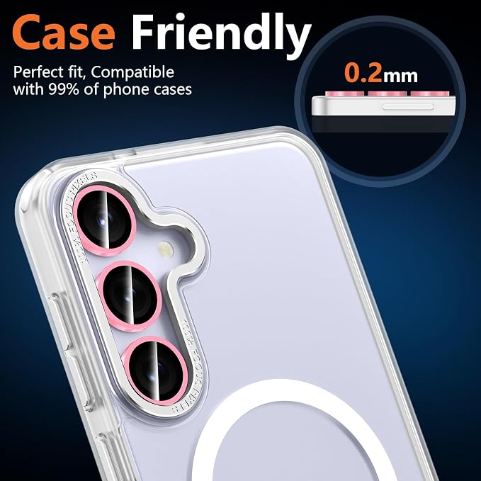 for Samsung Galaxy S25 FE Camera Lens Protector, Individual Metal Ring Tempered Glass Lens Cover, [Strong Adsorption] Scratch Resistant Ultra-Thin HD Clear Lens Cover, 1 Set-Pink Shine - Image 8