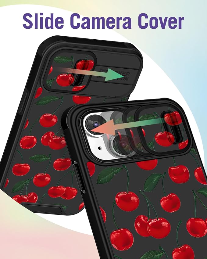 Buleens for iPhone 13 Case 6.1 Inch - with Ring Stand & Camera Cover Aesthetic Cute Designed for Women Girls Girly Kawaii Cherry for Phone Case for iPhone 13 Compatible with Magsafe - Image 3