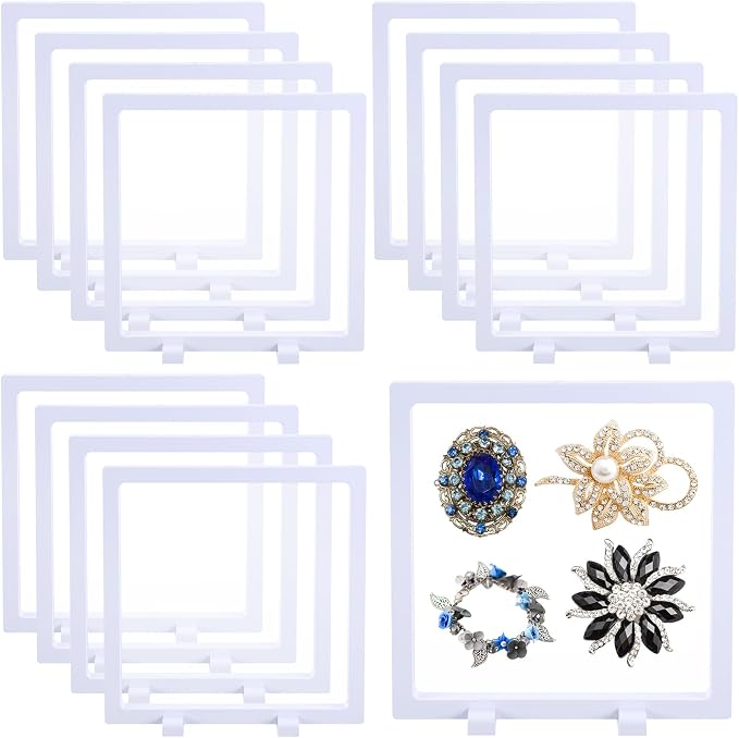 Harloon 12 Pcs 3D Floating Display Case, White, 7 x 7 x 0.8, Square | 3D Floating Frame for Challenge Coins, Medallions, Fossils, Gemstones, Jewelry, Collectibles Shadow Box Display Holder by Muasung