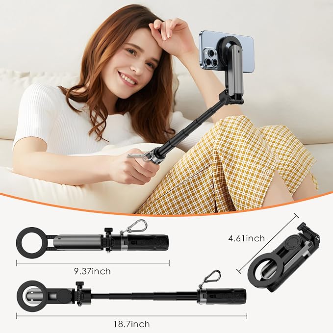 CloudValley Upgraded Magnetic Mini Selfie Stick Tripod with 2 Fill Lights, 4-in-1 Pocket Size Phone Tripod with 360° Rotation, Rechargeable Bluetooth Remote, Foldable Grip for iPhone Vlog Photo Video - Image 9