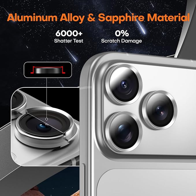 for iPhone 17 Pro Max Camera Lens Protector- Silver | Aluminum Alloy, Tempered Glass Camera Cover, Nano Reinforced Adhesive, Accessories, Anti-Drop, Anti-Scratch, Case Friendly - Image 6