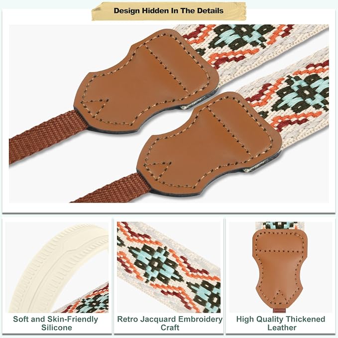 FIEIL Neck Strap Silicone Camera Straps - Padded Camera Strap, 1.5" Wide Adjustable Neck Strap - Compatible with Canon, Nikon, Sony, and More DSLR and Mirrorless Cameras (Blue and Orange Geo) - Image 3