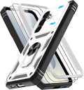 Gritup for Samsung Galaxy S26 Plus Case: 2*Screen Protector | Slide Camera Cover | Build in 360° Rotating Ring Kickstand | Military Grade Protective Cover for Samsung S 26 Plus, White+Black by Gritup