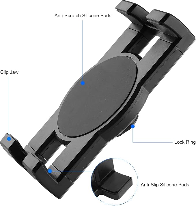 Mippko iPad Holder for Microphone Stand/Mic Music Stand,Tablet Mount Compatible with 4.7~12.9" / Nexus/LG G Pads/e-Reader/Switch/iPhone,360° Adjustable 10" Long Aluminum Alloy Arm - Image 7