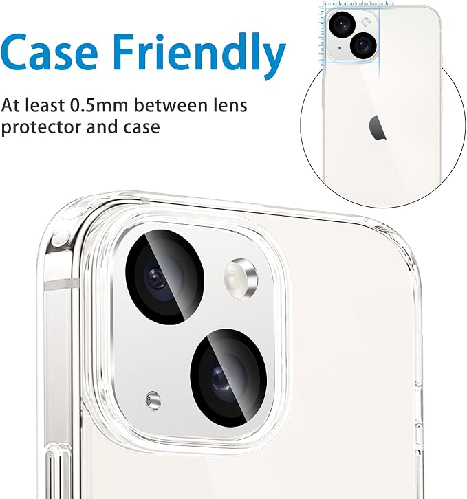 Camera Lens Protector for iPhone 14 /iPhone 14 Plus Metal Camera Cover Film, 9H Tempered Glass, Anti-Scratch, Case Friendly - Silver - Image 6