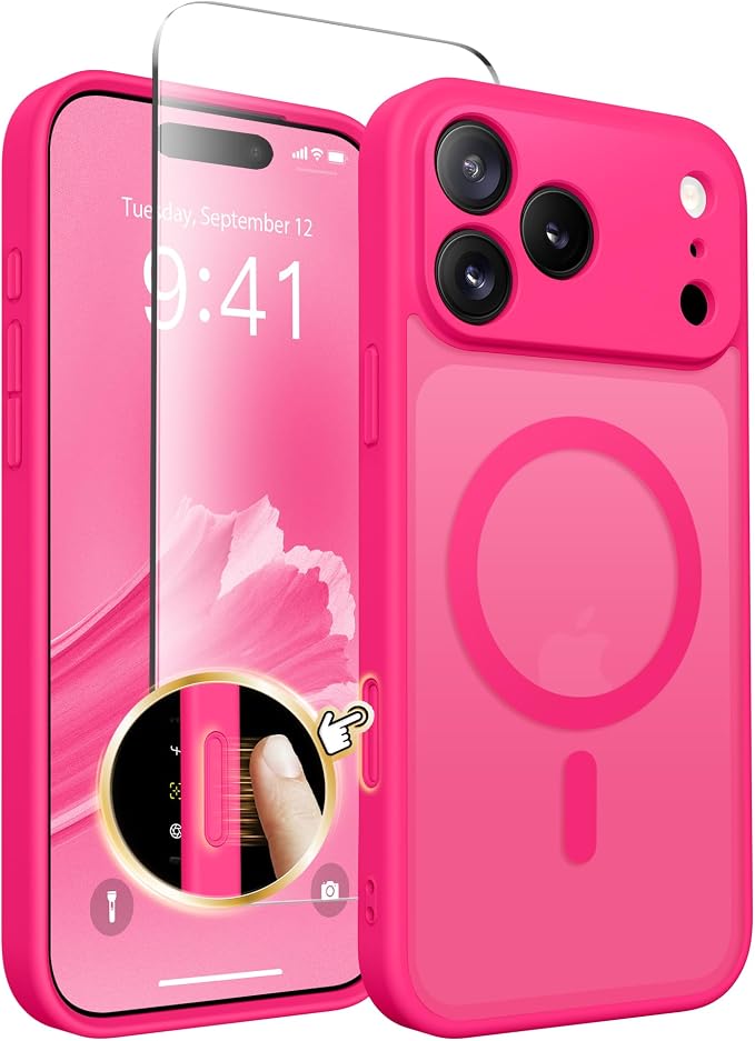 CAPRARO for iPhone 17 Pro Max Case, Compatible with MagSafe Hot Pink | Upgraded [Full Camera Protection] Protective Translucent Matte Women Girl Magnetic Phone Case Cover, Hot Pink by CAPRARO