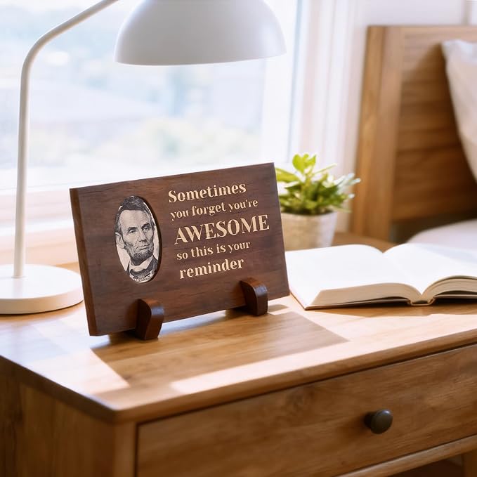 Desk Decor Dollar Bill Frame Office Accessories Photo Display Motivational Wood Sign Rustic Office Essentials for Resources Boss Coworker Friend Home Work Table (You‘re Awesome) - Image 5