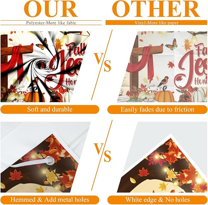 Fall for Jesus Backdrop Banner He Never Leaves Backdrops for Wall 10x8ft | Thanksgiving Autumn Photography Background with Maple Leaves, Pumpkin, Sunflower, Christian Church Event Party Decorations - Image 2