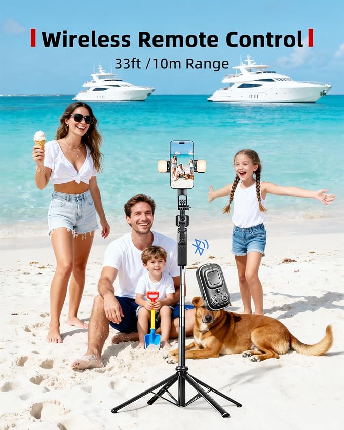 Auto Face Tracking Selfie Stick Tripod for iPhone with Light 360° Rotation That Follows Your Movement 63" Camera Tripod Stand with Remote for Content Creator Vlog Live Stream Video Recording - Image 6