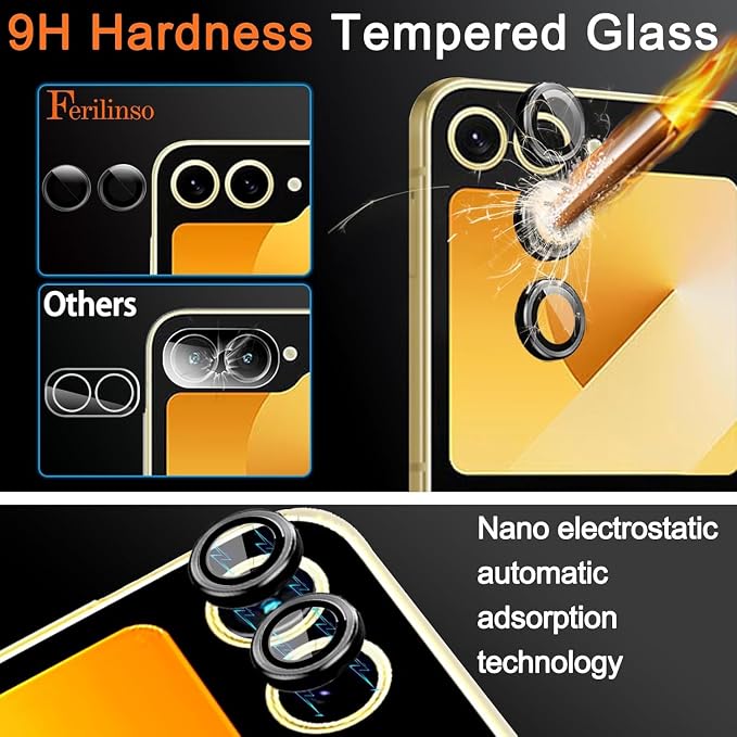 Ferilinso 3 Pack Screen Protector for Samsung Galaxy Z Flip 6 / Z Flip 7 FE | 9H+ Tempered Glass Back&Camera Lens Protectors, Military-Grade Shatterproof, Case Friendly, Easy Installation Bubble Free - Image 7