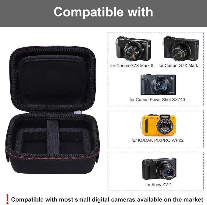 Camera Case Bag Compatible with Canon PowerShot G7 X Mark III, Mark II, SX740 HS, Sony ZV-1, KODAK PIXPRO WPZ2 Digital 4K Vlogging Camera, Point and Shoot 4K Video Camera Bag, Black (Case Only) - Image 2