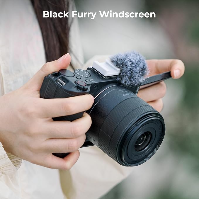 SmallRig Furry Windscreen Kit (2pcs) for Canon EOS R50 V Camera, Cold Shoe Adapter with Wind Muff, Noise-Reduction, Includes Gray and White, for Light Microphone Attachment - 5434 - Image 5