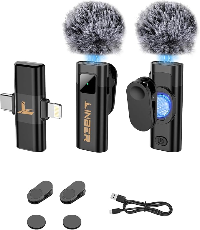 Wireless Lavalier Microphone for iPhone, Noise Cancelling | Crystal clear audio with noise reduction, plug and play with Lightning connector, perfect for TikTok and vlog by Linber