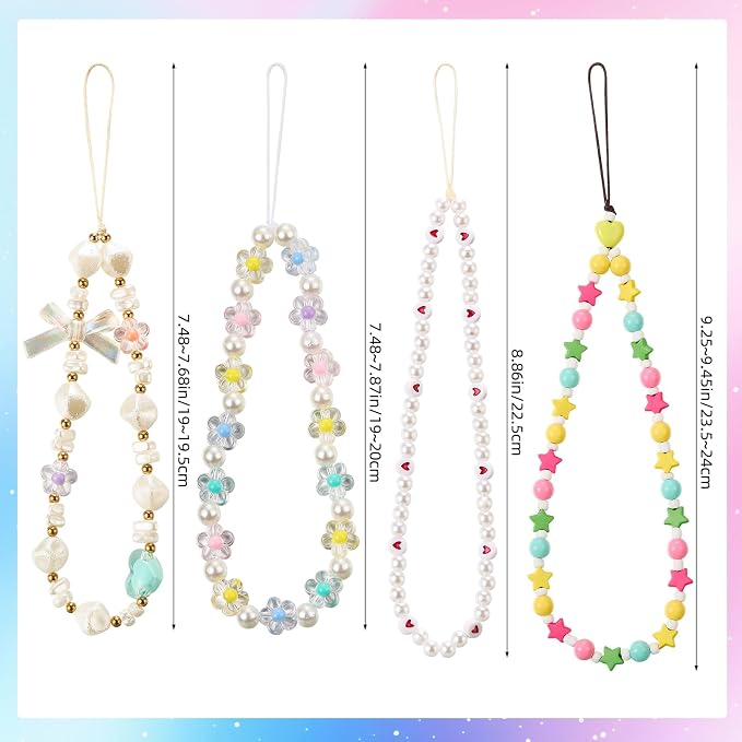 BEEFLYING Beaded Phone Charm Wrist Strap for Case, 4 Pcs | Acrylic Cell Phone Chain, for Bag Keychain Camera Wallet - Image 2
