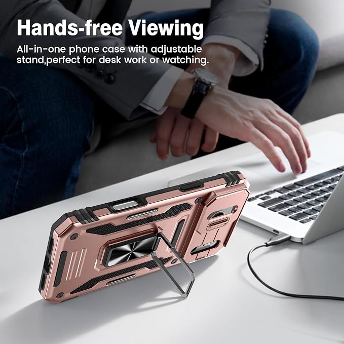 VEGO for iPhone 17 Pro Max Case with Slide Camera Cover and Kickstand | Privacy Screen Protector & Ring Kickstand Military Grade Protection Cover for iPhone 17 ProMax - Rose Gold - Image 8