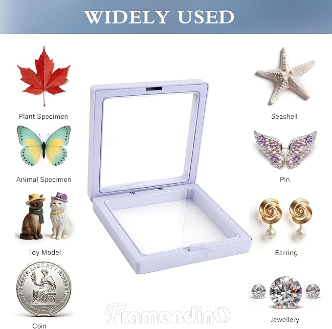 Framendino, 20 Pack White 3D Floating Frame Display Case Challenge Coin 3.5x3.5x0.8 Holder Stands Jewelry Storage Box for AA Medallion Shells Gems - Image 3