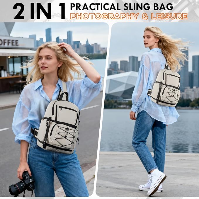 RAINSMORE Camera Sling Bag, Small Dslr/Mirrorless Camera Bag & Case | Waterproof Camera Bags for Photographers, with Removable Padded Insert & Tripod Holder, Compatible with Canon/Nikon/Sony/Fuji - Image 5