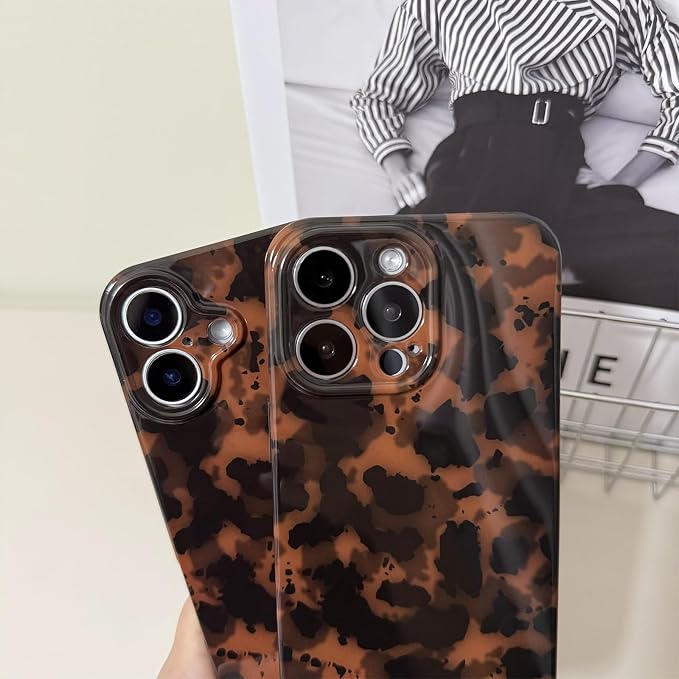 Cute Phone Case for iPhone 16 Plus Case Amber Leopard Print | Cheetah Tortoiseshell Pattern,Full Camera Protective,Slim Shockproof TPU,Aesthetic Girly Glossy Cover for Women Men-Brown - Image 4