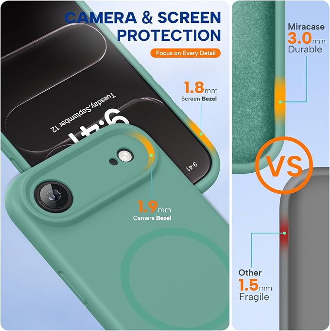 miracase Magnetic for iPhone Air Case, Compatible with MagSafe, Integrated Silicone Camera Control Cover, 3.0mm Thicken Shockproof Drop Protection Phone Case for 17 Air,Midnight Green - Image 2