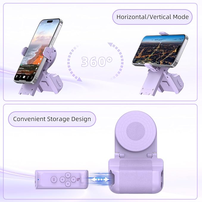 MILOUZ Remote Control Scrolling for Tiktok with Phone Stand,Page Turner for Kindle App E-Book,Bluetooth Camera Shutter Remote for iPhone, Android,iOS,iPad,Tablet (Purple) - Image 7