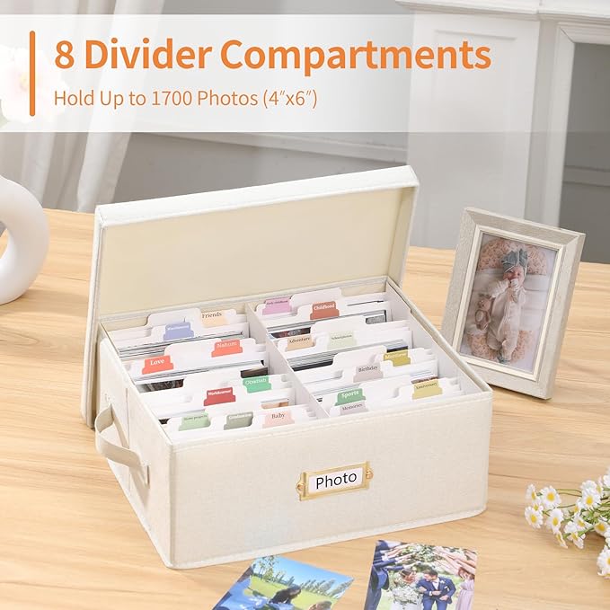 Aokeyee Photo Storage Box Holds 1700+ 4x6 Pictures | Photo Organizer Box, 8 Dividers, 24 Paperboard with Blank Label - Image 2