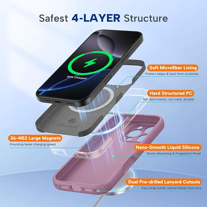miracase Magnetic for iPhone 16 Pro Case, [Soft Anti-Scratch Microfiber Lining], Compatible with MagSafe, Liquid Silicone Case Shockproof Drop Protection Phone Case for 16 Pro,Blackcurrant | Compatible with MagSafe, Soft Microfiber Lining, Liquid Silic... - Image 5