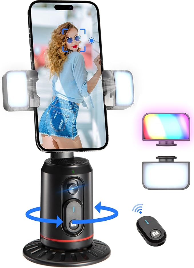 MQOUNY Auto Face Tracking Phone Holder, 360° Rotation Face Body Phone Tripod Smart Shooting Camera Mount with Rechargeable Remote and Light for Live Vlog Streaming Video, Rechargeable by MQOUNY