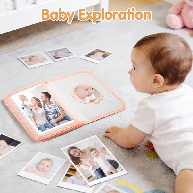 Baby Photo Album, My First Photo Album for Baby & Toddler, Peach | 17 Photo Slots(4×6"), Soft Anti-Scratch Edges, Shatterproof Safety Mirror, Star Hanging Hook, Family Memory Keepsake Book - Image 6