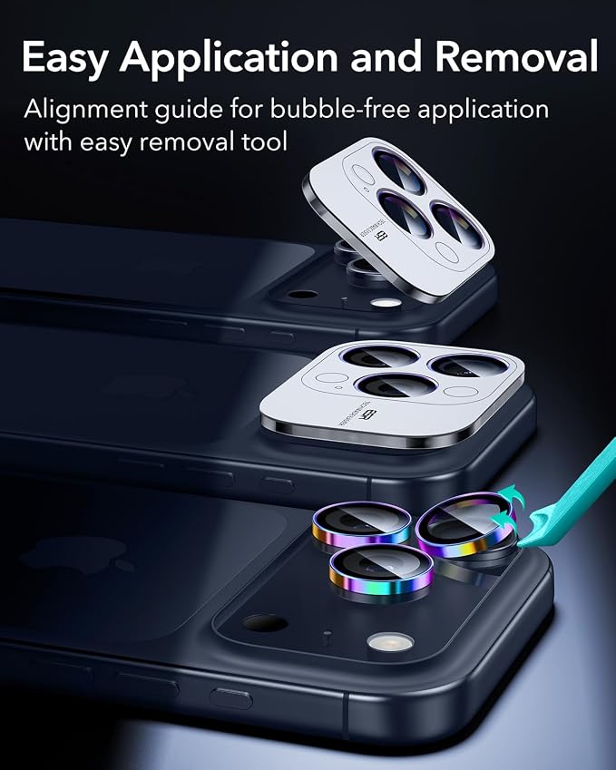 ESR for iPhone 17 Pro Max/17 Pro Camera Lens Protector, 1 Pack, Chromatic | Individual Camera Cover, 9H Tempered Glass, Original Camera Clarity, for iPhone 17/16/15/14 Pro Max/Pro, Case Friendly - Image 7