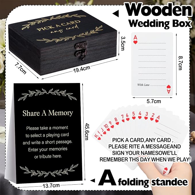 AceOrbit 57 Pcs Celebration of Life Memory Cards and Box Set | Share a Memory with Display Sign and Wooden Card Holder Box Memorial Table Card for Funeral Service Guest Book Alternative - Image 3