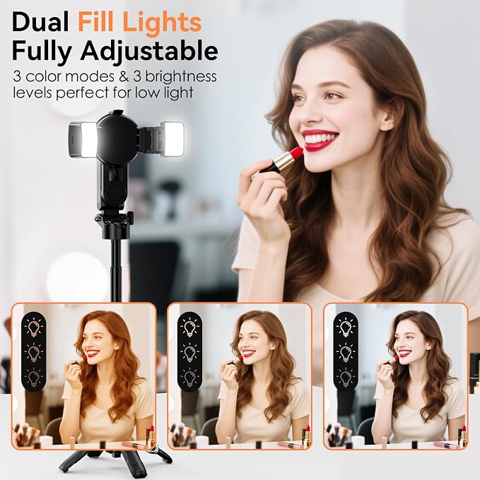 CloudValley Upgraded Magnetic Mini Selfie Stick Tripod with 2 Fill Lights, 4-in-1 Pocket Size Phone Tripod with 360° Rotation, Rechargeable Bluetooth Remote, Foldable Grip for iPhone Vlog Photo Video - Image 2