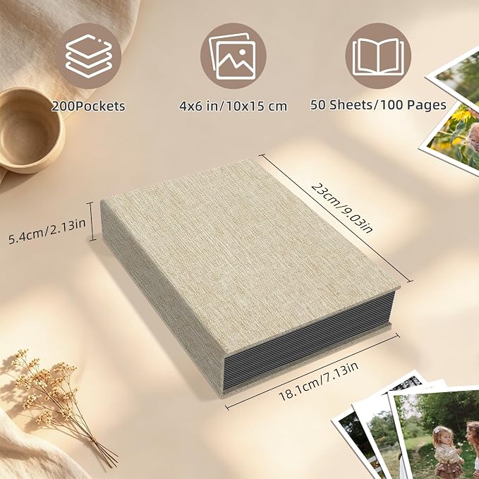 Popotop Photo Album 4x6 200 Pockets for Wedding Gifts,Linen Hardcover Picture Albums for Family Anniversary Baby Vacation Pictures - Image 3
