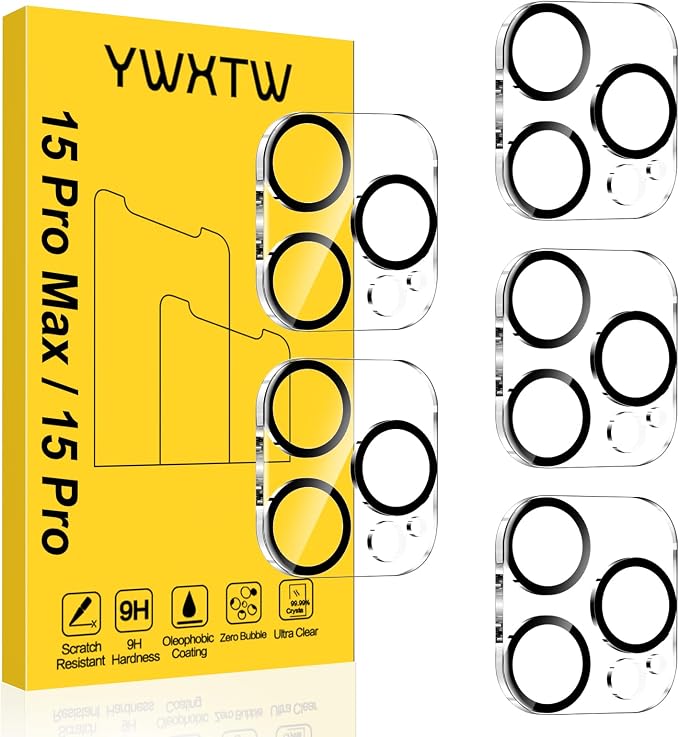 YWXTW [5 Pack Designed for iPhone 15 Pro Max Camera Lens Protector, for iPhone 15 Pro Camera Lens Protector, Night Shooting Mode, Anti Scratch HD Clear 9H Hardness Tempered Glass by YWXTW